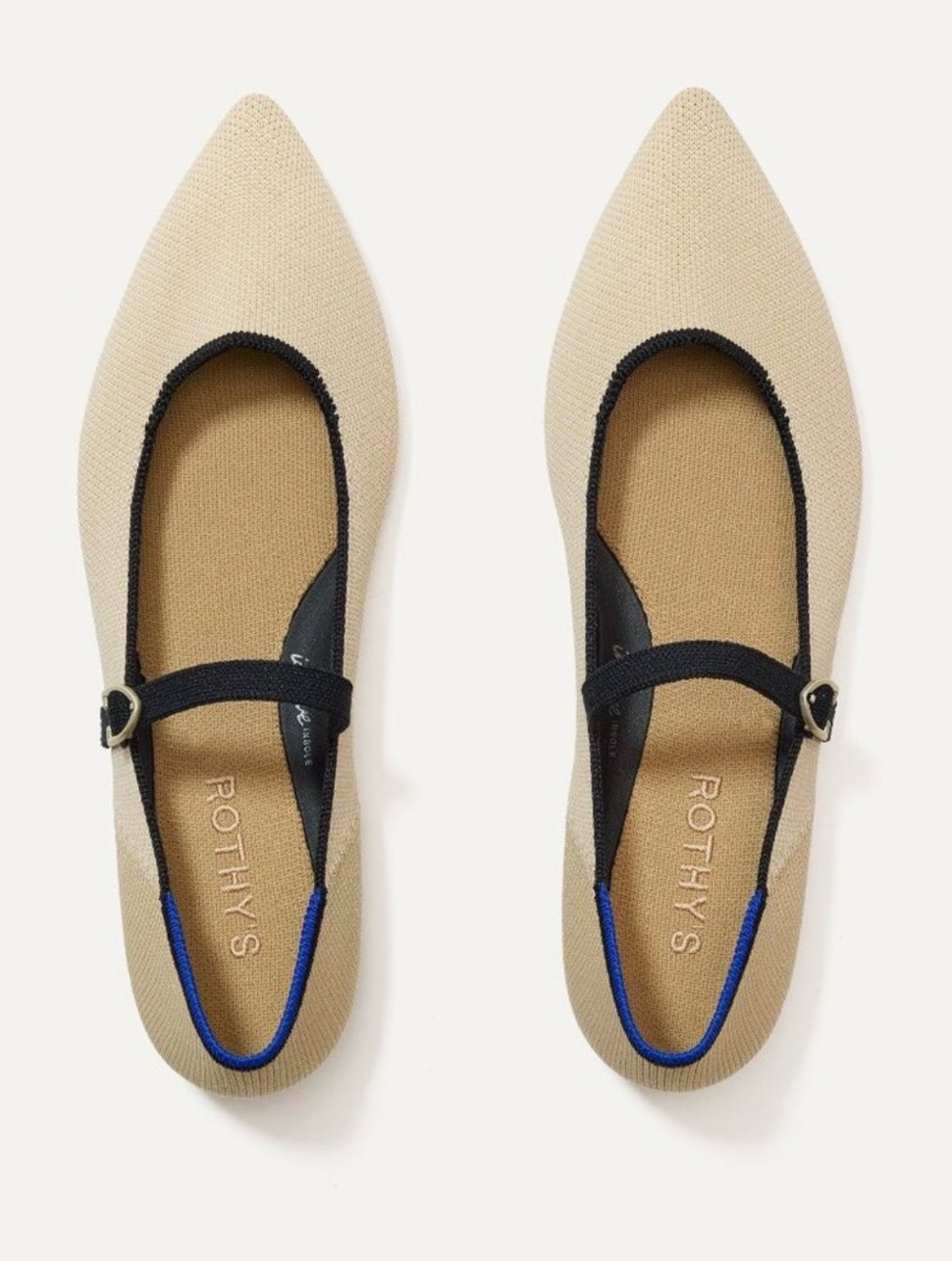 Rothy's The Point II Mary Jane Flat in Sandstone with Black Strap